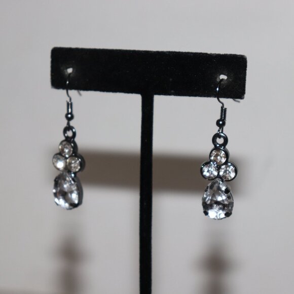 NWoT Sparkling Gunmetal & Rhinestone Dangle Earrings | 1.75" | French Hook - Picture 3 of 7